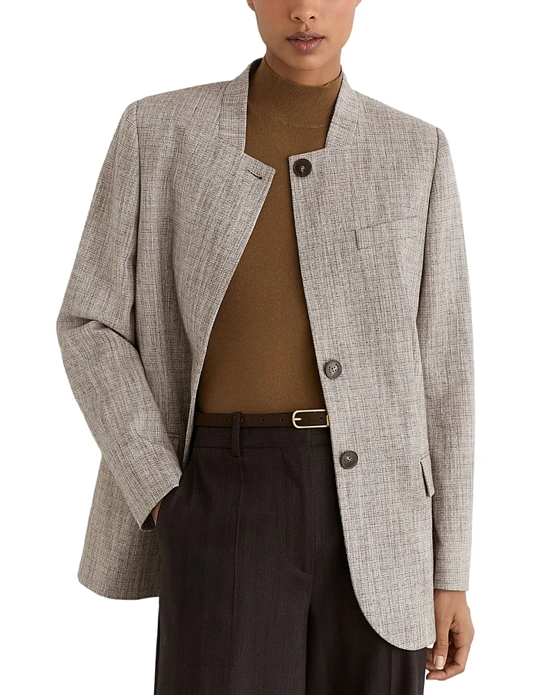 Gia Collarless Check Jacket by Reiss