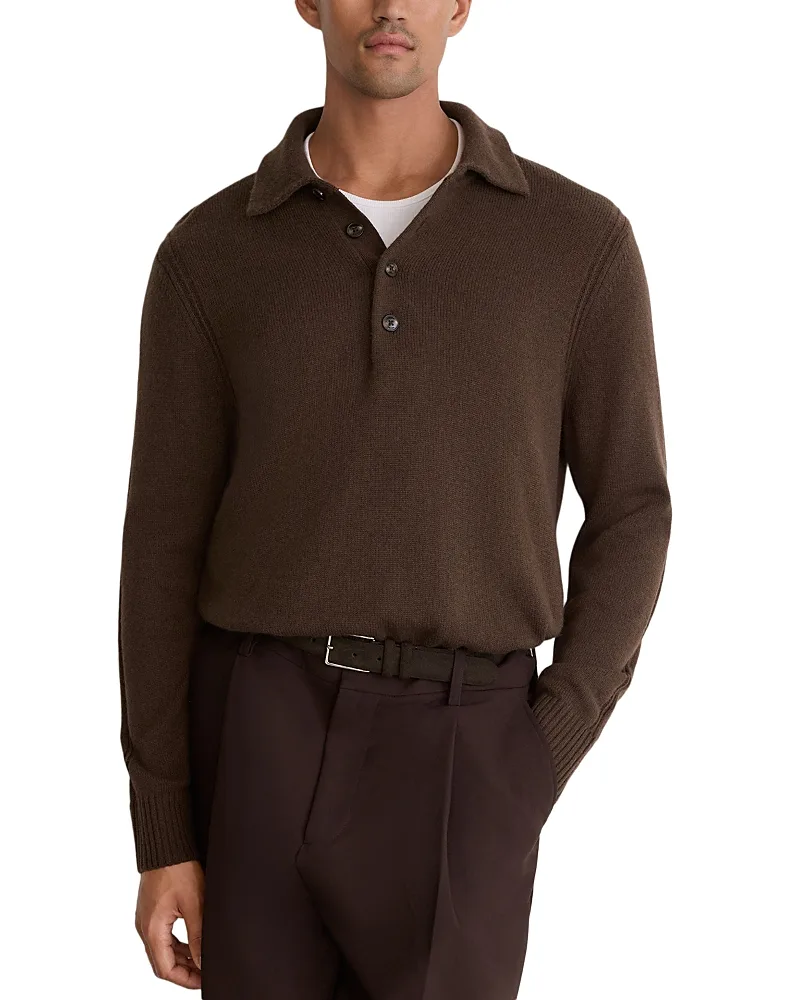 Wool & Cashmere Button Polo Shirt by Reiss