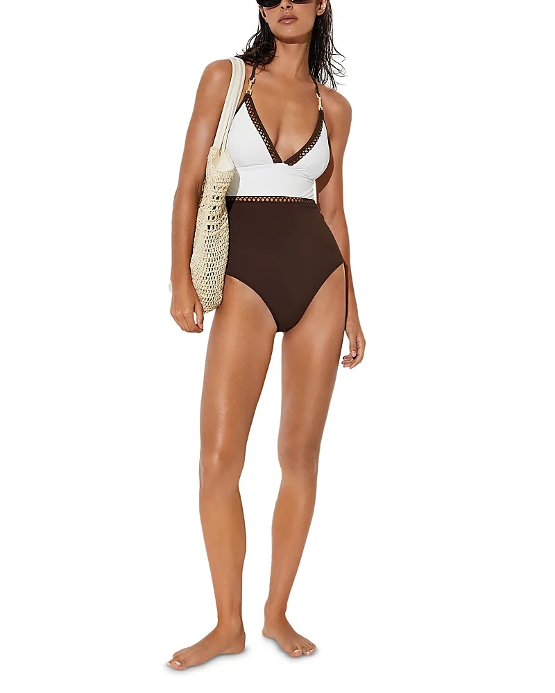Ray Lattice Trim One Piece Swimsuit by Reiss