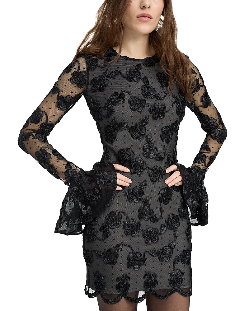 Flower Mesh Long Sleeve Mini Dress by Rotate