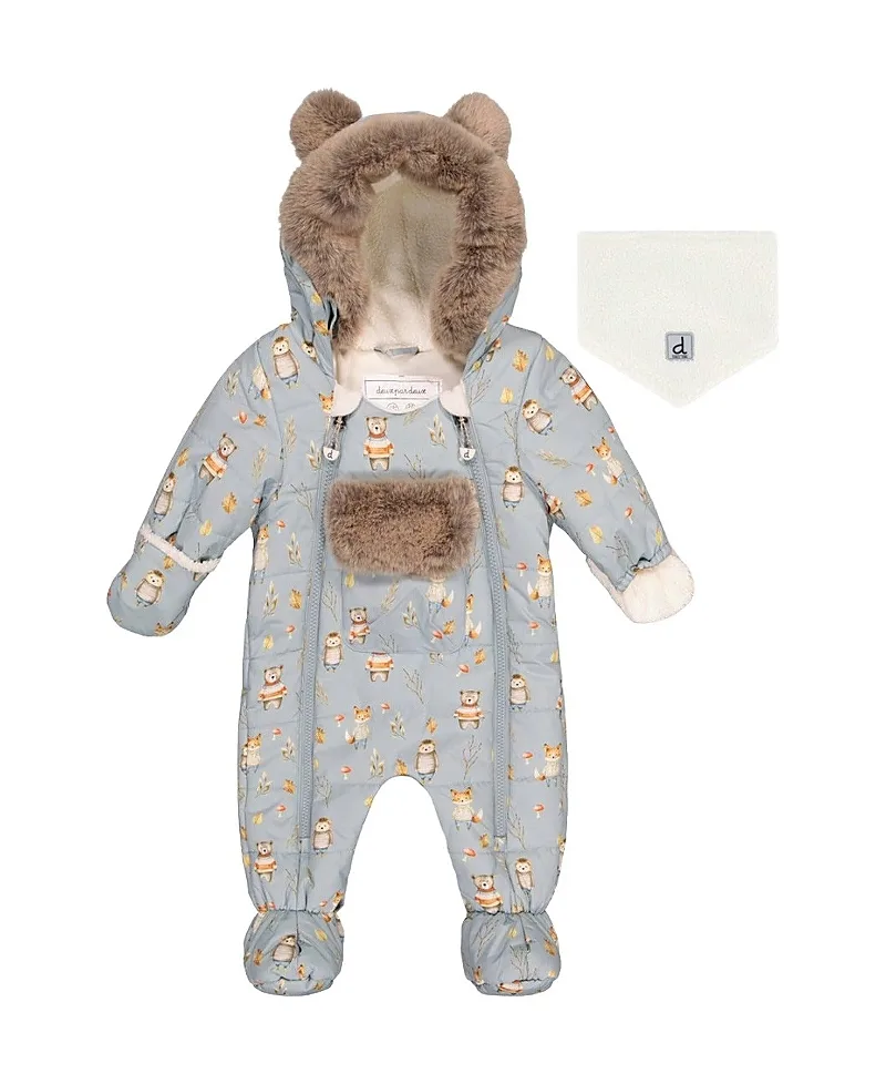 Woodland Creatures One Piece Footie Romper & Neckwarmer Snowsuit by Deux Par Deux