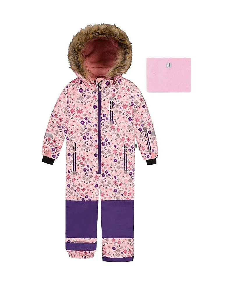 Play Flower Faux Fur Hood & Expandable Sleeve One Piece Snowsuit by Deux Par Deux