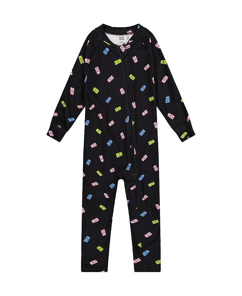 One Piece Gummy Bears Fleece Zipper Asymmetric Thermal Underwear by Deux Par Deux