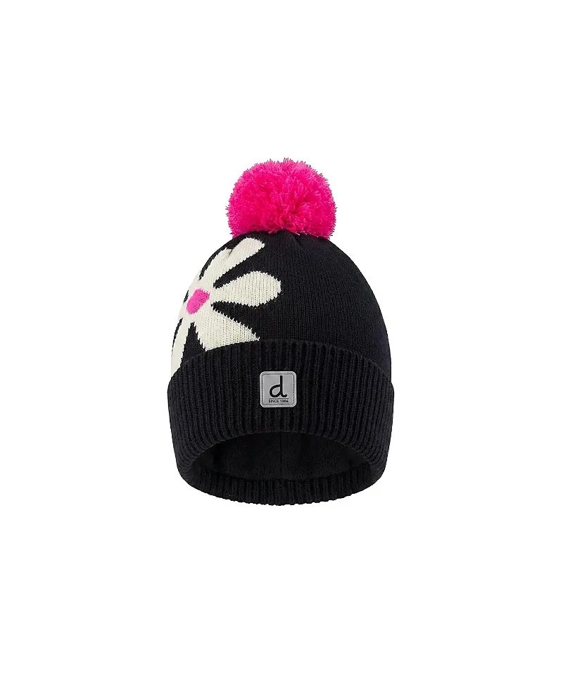 Winter Oversized Flower Fleece-Lined Pompom Knit Hat by Deux Par Deux