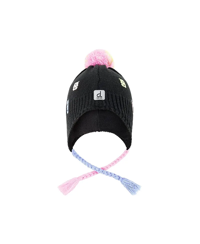 Winter Peruvian Gummy Bear Fleece-Lined Pompom Knit Hat by Deux Par Deux