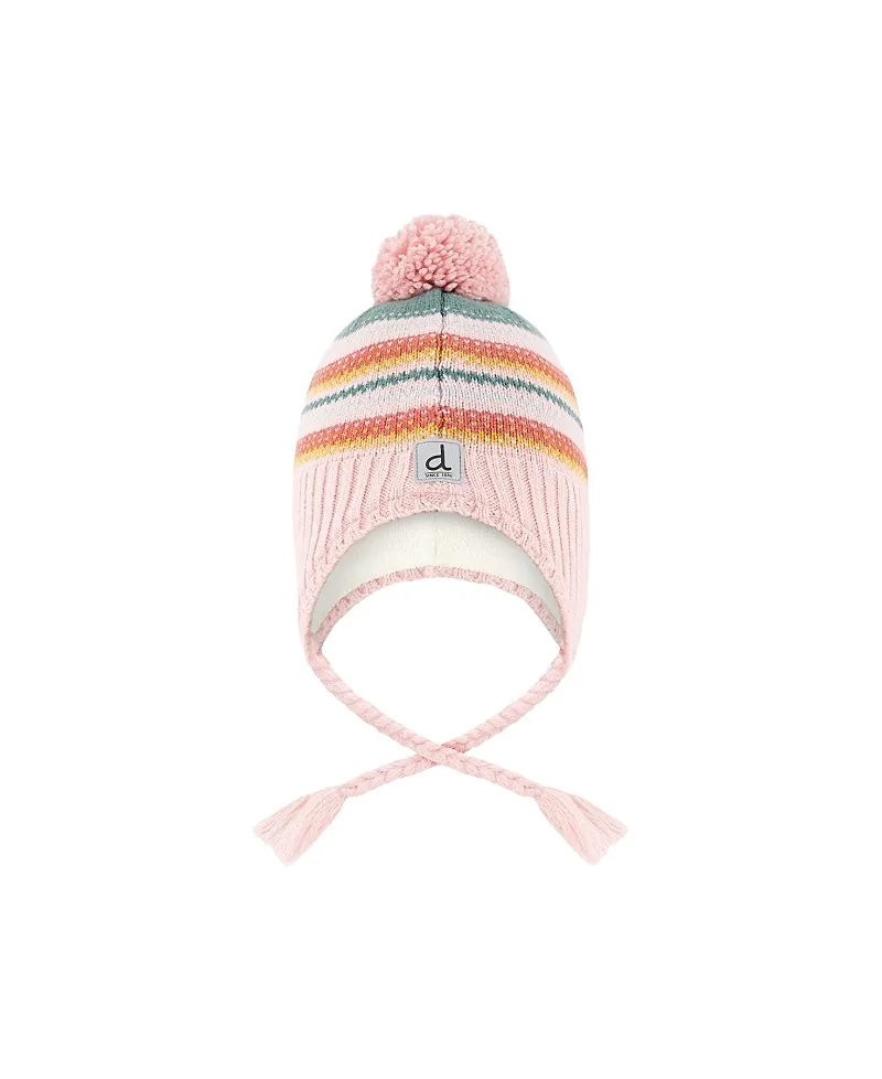 Peruvian Jacquard Fleece-Lined Earflap Knit Hat with Pompom by Deux Par Deux