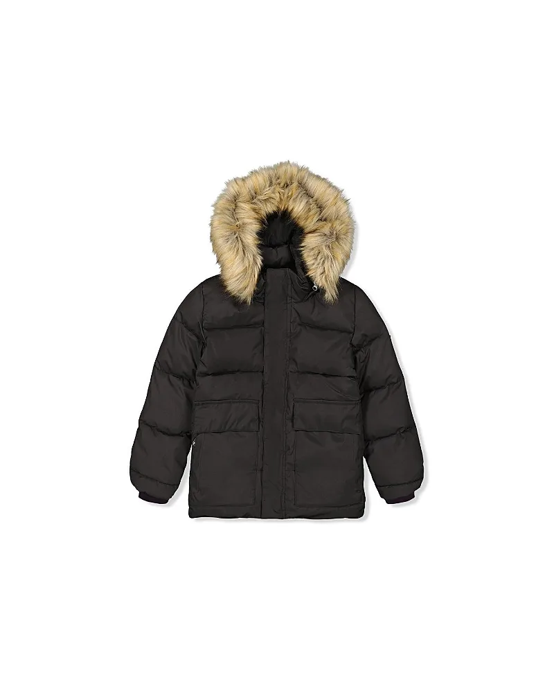 Faux-Fur Hood Insulated Fleece-Lined Winter Jacket by Deux Par Deux