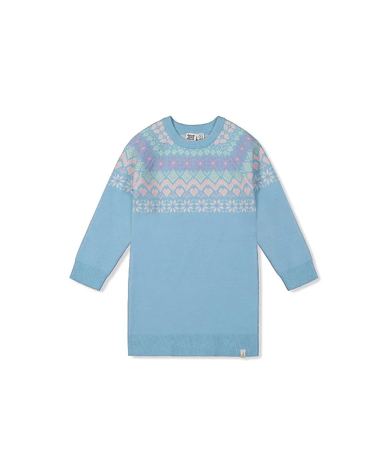 Knit Fair Isle Yoke Raglan Sleeve Dress by Deux Par Deux