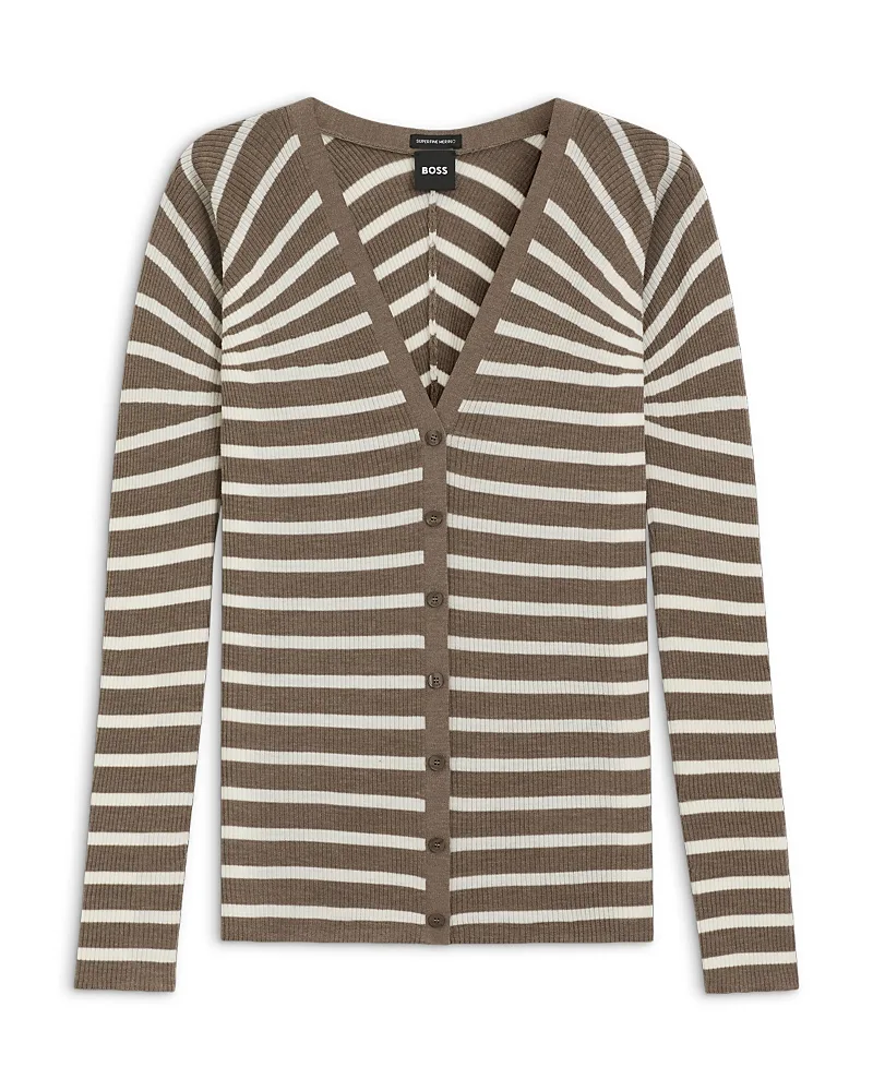 Fayani Wool Ribbed Cardigan by Hugo Boss