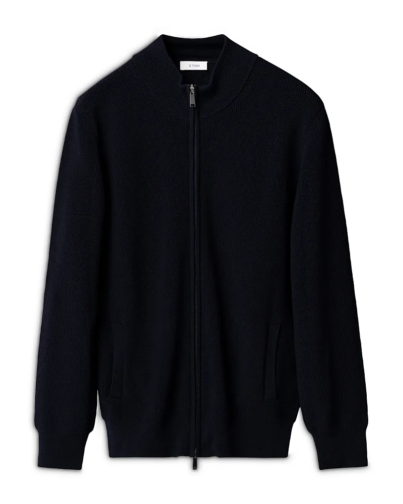 Merino Wool Tailored Full Zip Knit Cardigan Sweater by Eton