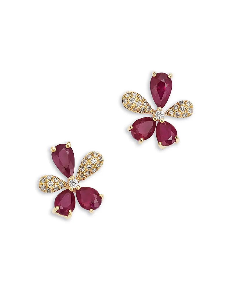 Emerald & Diamond Flower Stud Earrings in 14K Yellow Gold by Bloomingdales Fine Collection