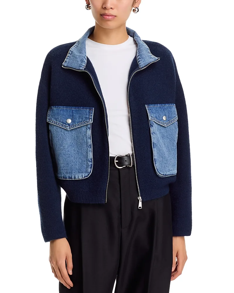 Denim Knit Mixed Media Sweater Shacket by BLANKNYC