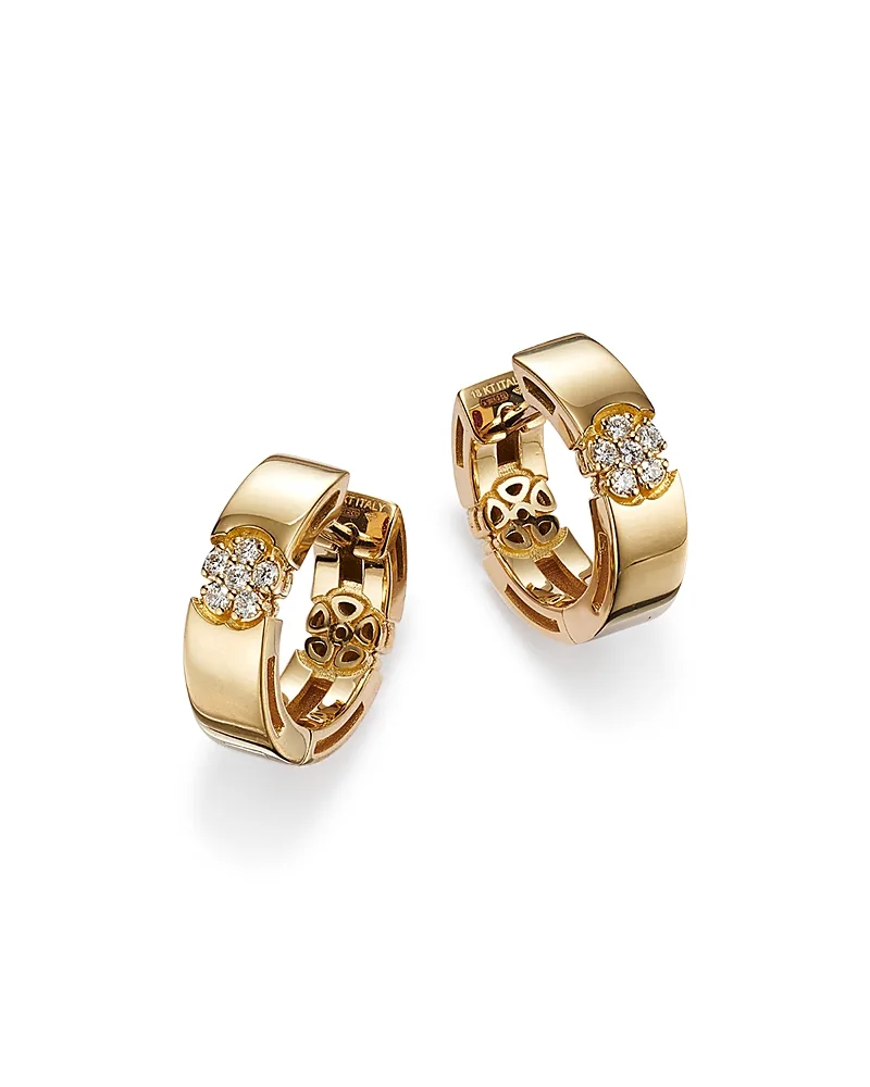 18K Yellow Gold Diamond Daisy Huggie Hoop Earrings