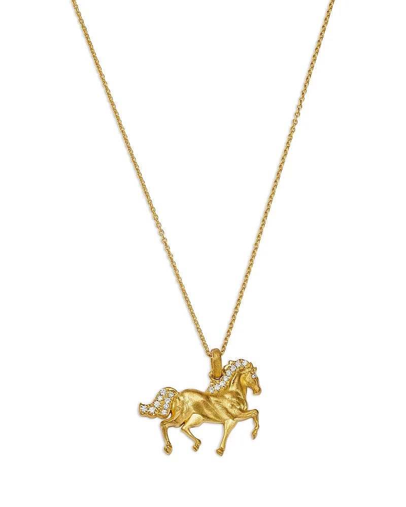 18K Yellow Gold Diamond Tiny Treasure Horse Necklace, 0.08 Tcw by Roberto Coin