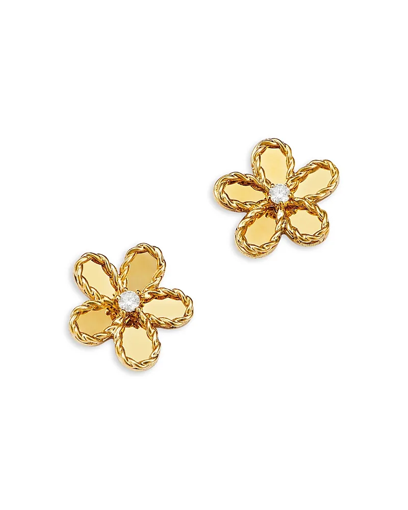 18K Yellow Gold Diamond Jasmine Flower Stud Earrings, 0.03 Tcw