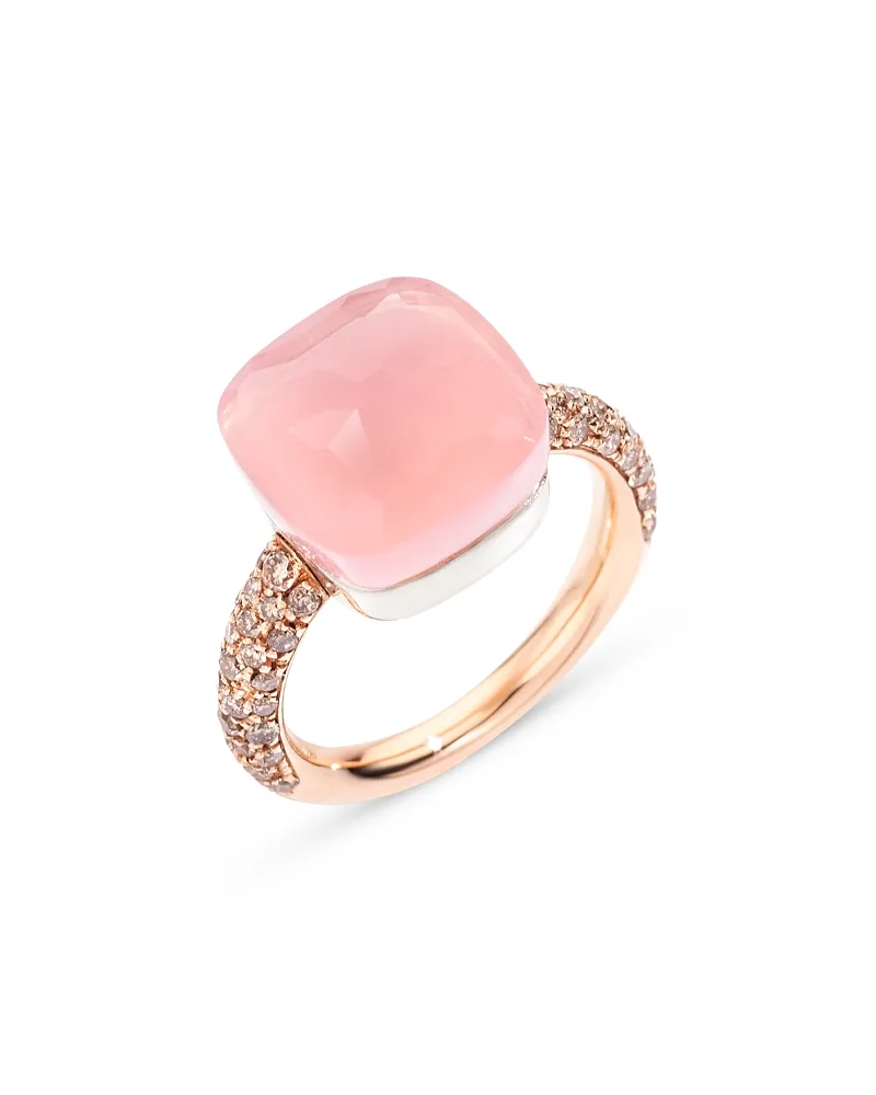 18K White & Rose Gold Nudo Pink Chalcedony & Rose Quartz Doublet & Brown Diamond Ring by Pomellato
