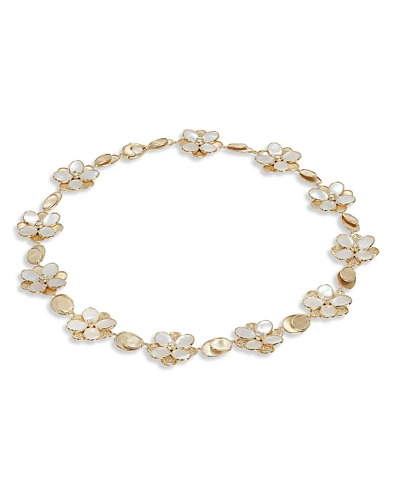 18K Yellow Gold Petali Mother of Pearl & Diamond Flower Link Statement Necklace, 17.75 by Marco Bicego