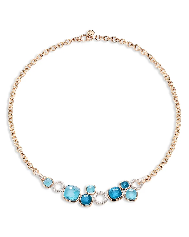18K White & Rose Gold Nudo Multi Gemstone & Diamond Bezel Cluster Statement Necklace, 18.1