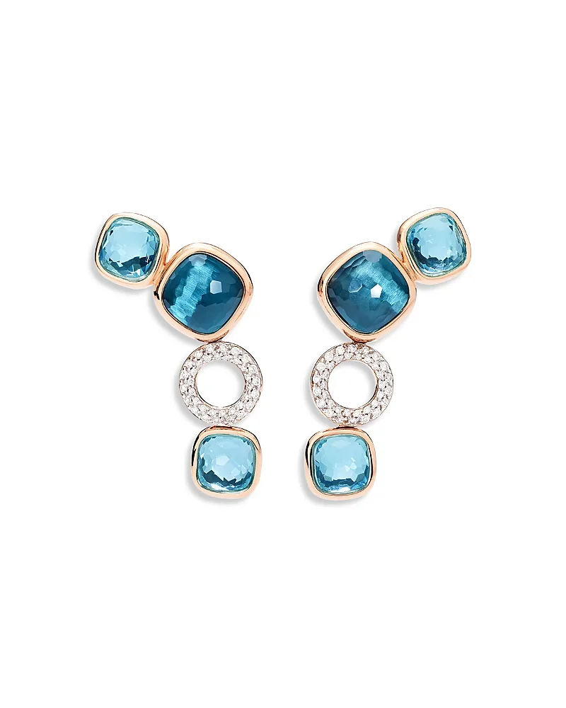 18K White & Rose Gold Nudo Multi Gemstone & Diamond Bezel Drop Earrings by Pomellato
