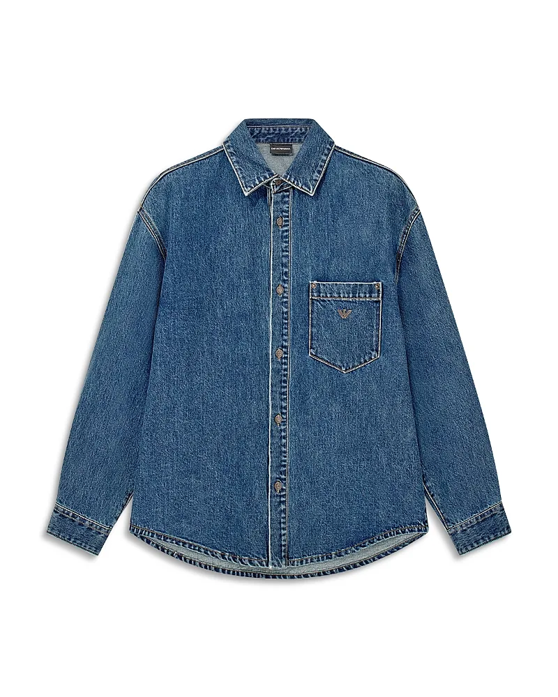 Emporio Armani Cotton Point Collar Denim Shirt by Armani