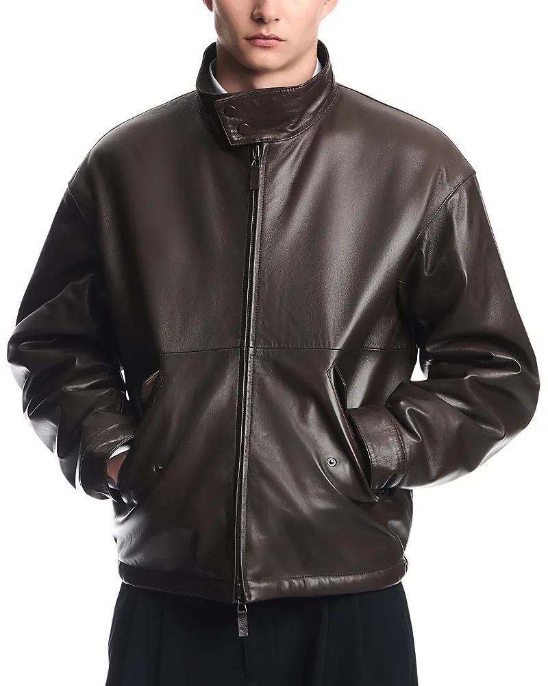 Emporio Armani Leather Stand Collar Zip Blouson Jacket by Armani