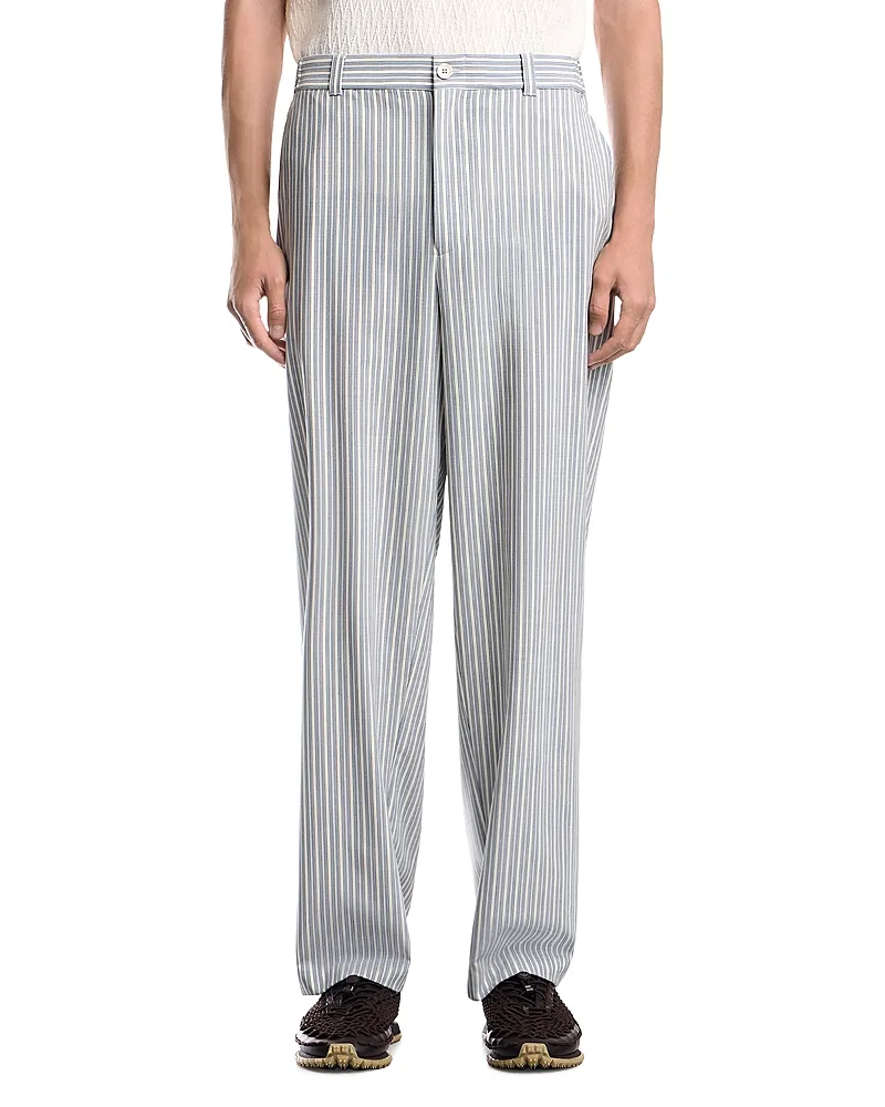 Emporio Armani Wool Blend Straight Leg Stripe Trousers by Armani