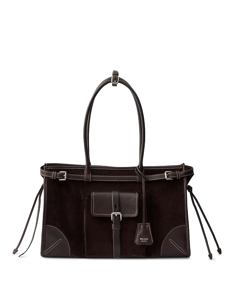 Prada Bonnie Large Corduroy and Leather Handbag by Prada