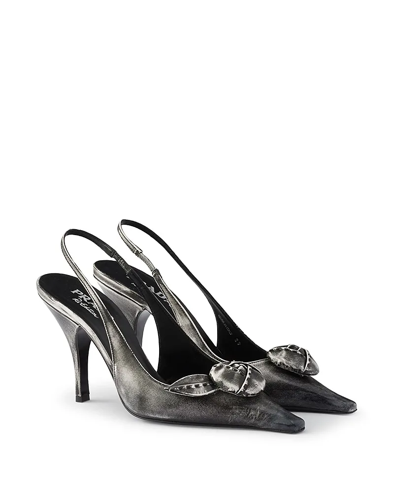 Prada Metallic Leather Slingback Pumps