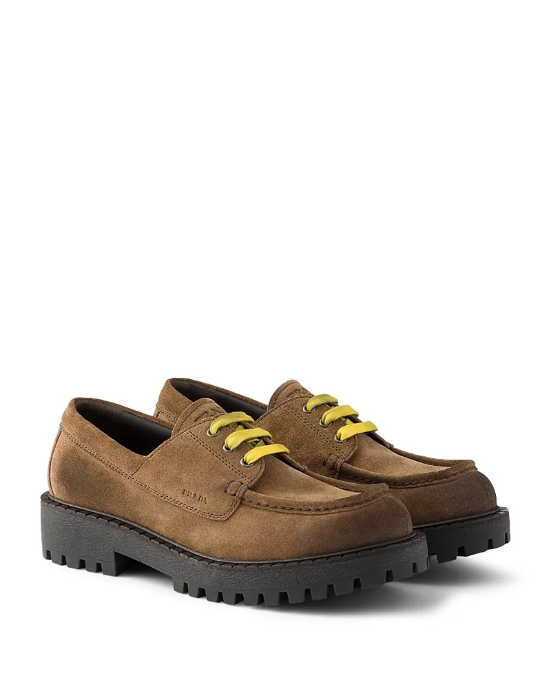 Prada Waxed Suede Lace-Up Shoes by Prada