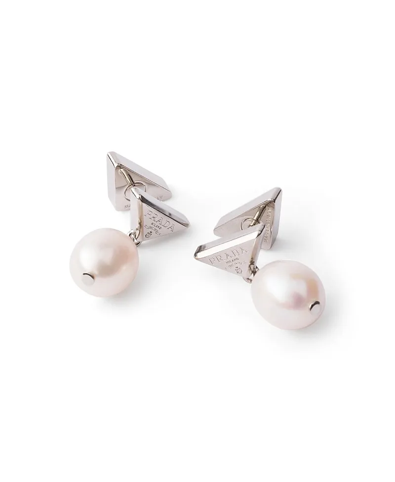 Prada Metal Earrings with Pearls by Prada