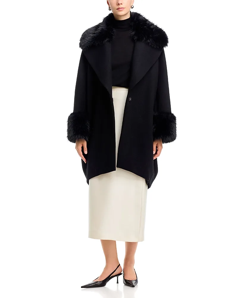 Herno Faux Fur Collar Wool-Blend Velour Coat by Herno