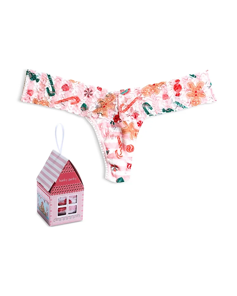 Signature Lace Low Rise Thong Gingerbread House Gift Box Ornament by Hanky Panky