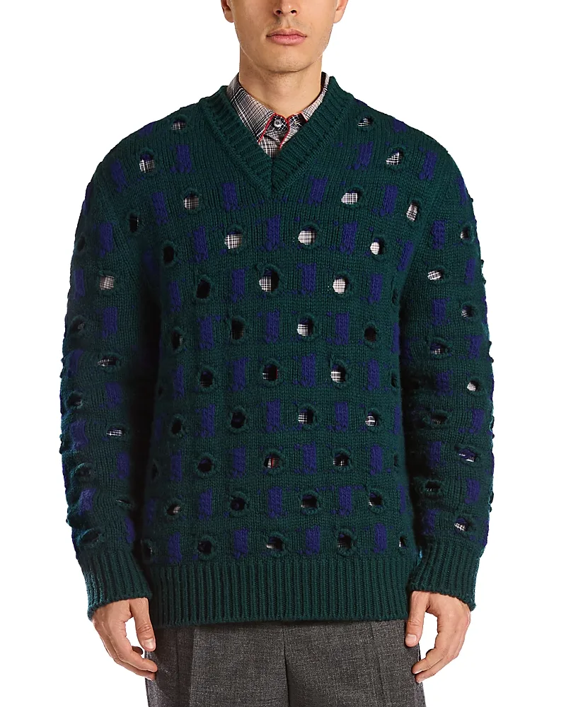 V Neck Embellished Wool Blend Sweater by Marni