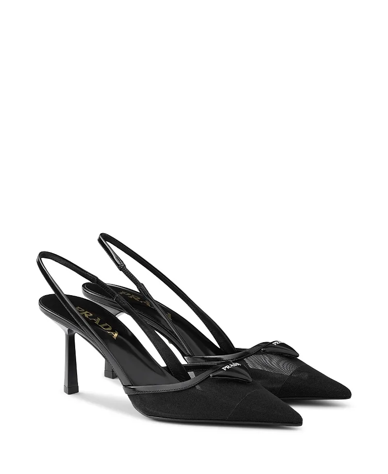 Mesh Fabric Slingback Pumps