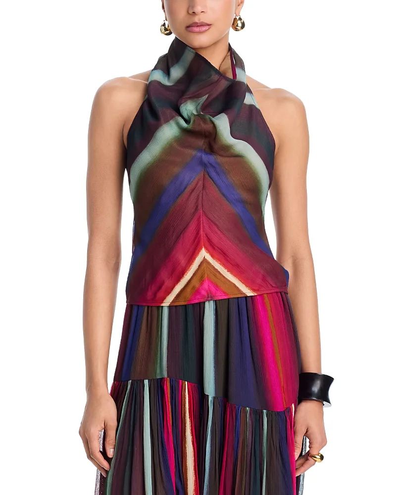 Louie Stripe Cowl Neck Halter Top by Christopher John Rogers