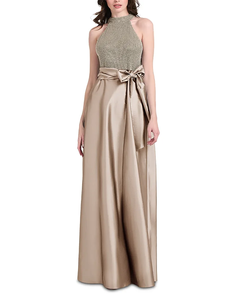 Pearl Bodice Tie Waist Gown by Emily Shalant