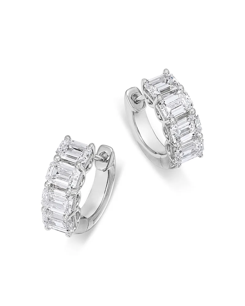 Luxe Collection Certified Lab Grown Diamond Emerald Cut Huggie Hoop Earrings in 14K White Gold, 3.1 Tcw by Bloomingdales Fine Collection