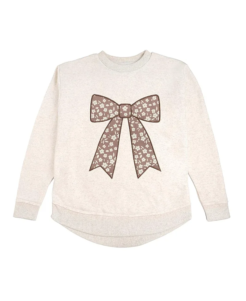 Mocha Floral Bow Patch Sweatshirt by Sweet Wink