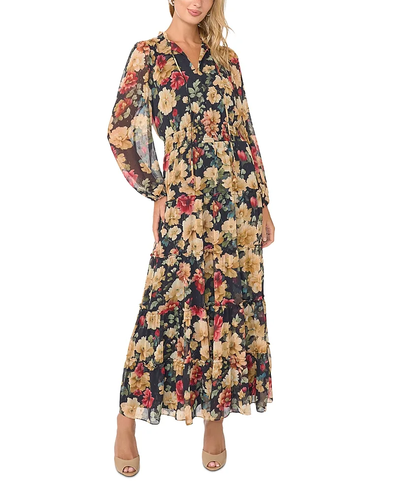 Long Sleeve Tiered Ruffle Smocked Maxi Dress by Vince Camuto