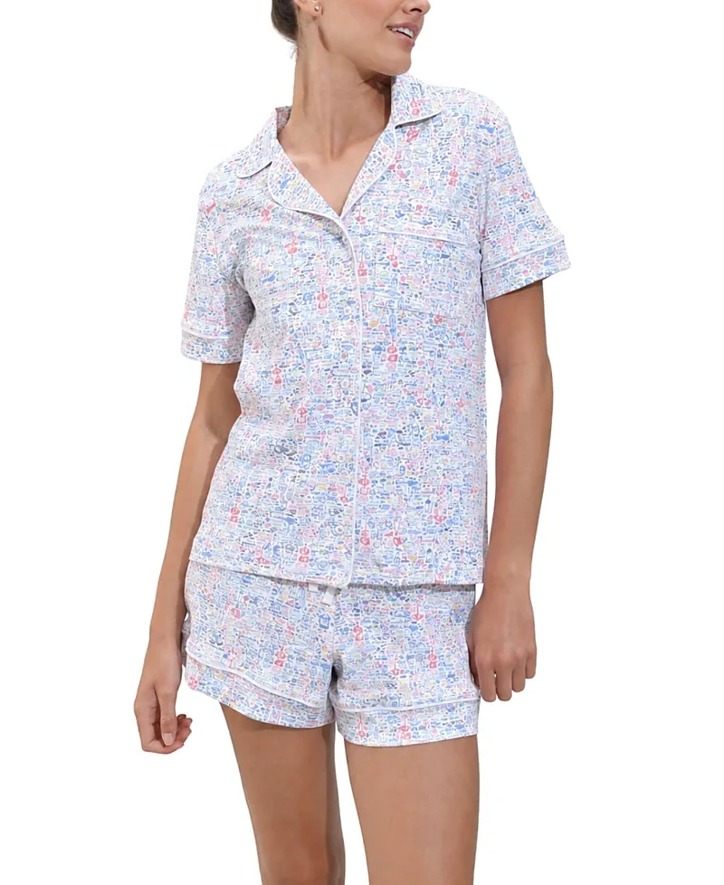 Button Front Short Pajama Set by Joy Street
