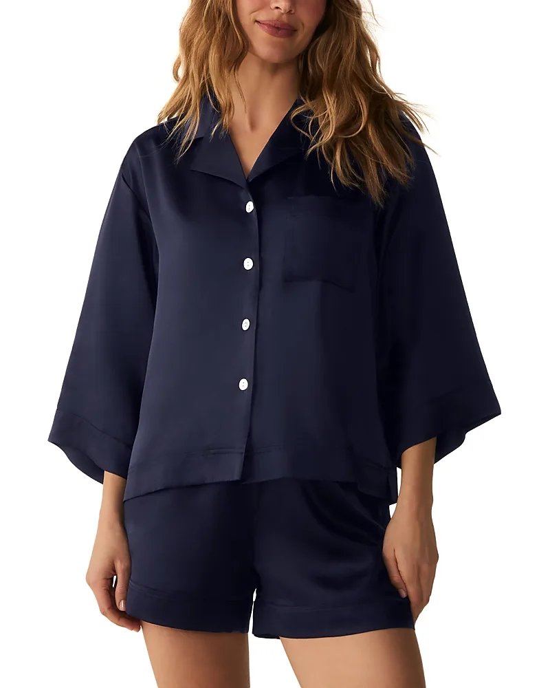 Olivia Silk Shirt & Pull on Shorts Pajama Set