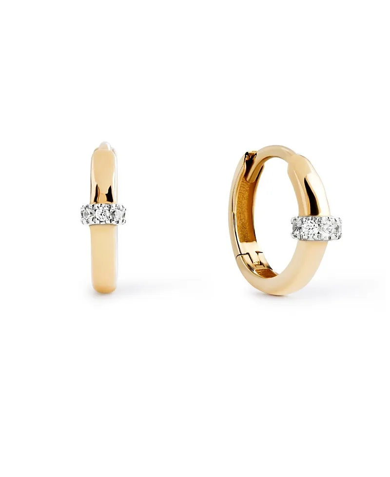 Solid Yellow Gold Diamond Link Huggie Hoops by Ana Luisa