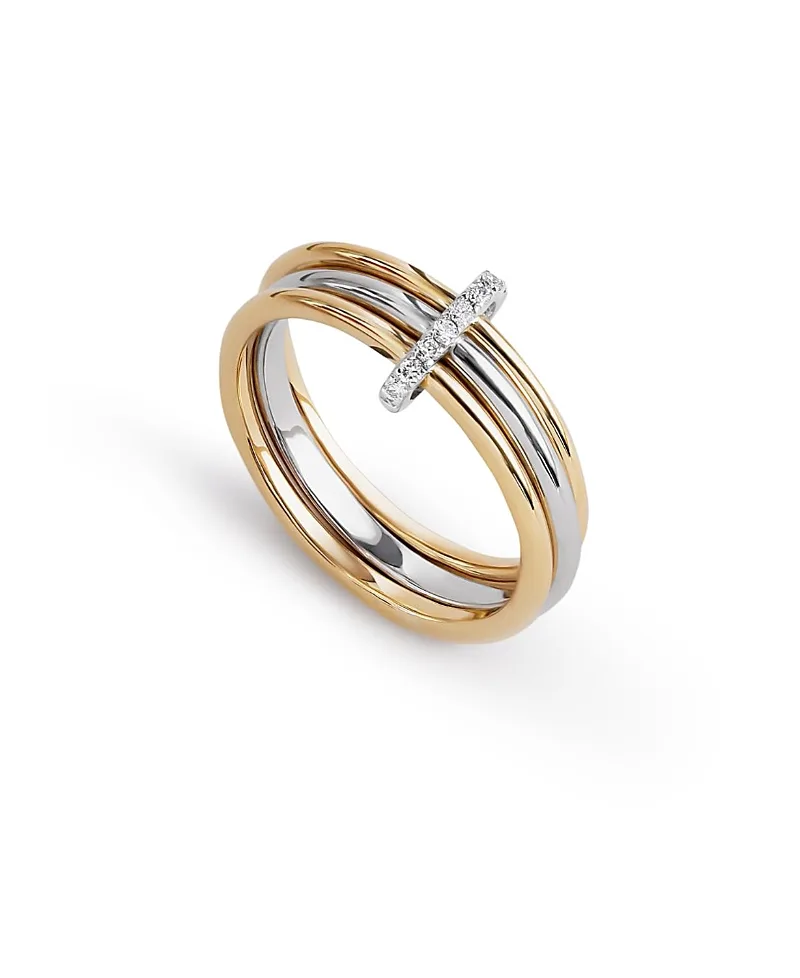 Solid Yellow Gold Two Tone Trio Diamond Link Ring by Ana Luisa