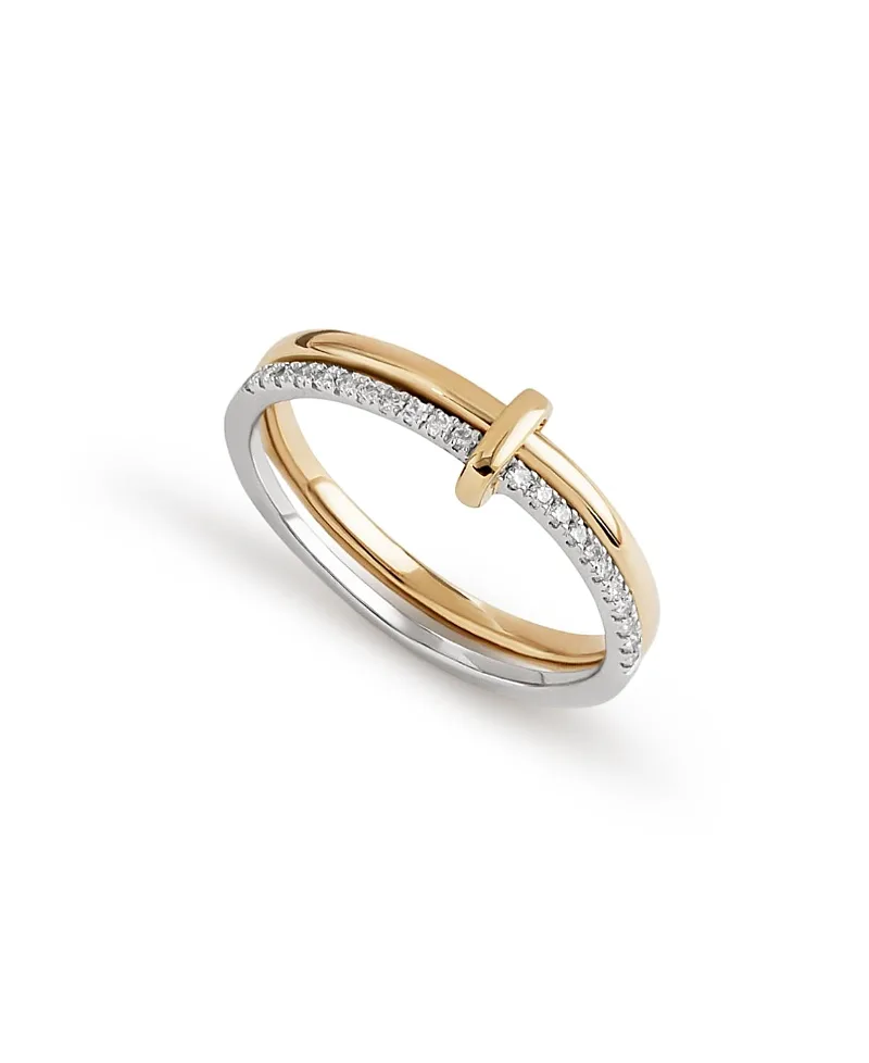 Solid Yellow Gold Duo Diamond Link Ring by Ana Luisa
