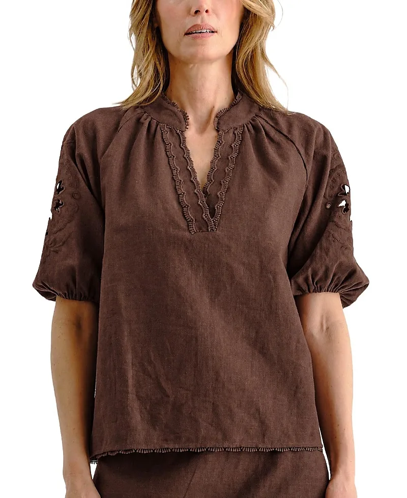 Catalina Embroidered Linen Top by Cartolina