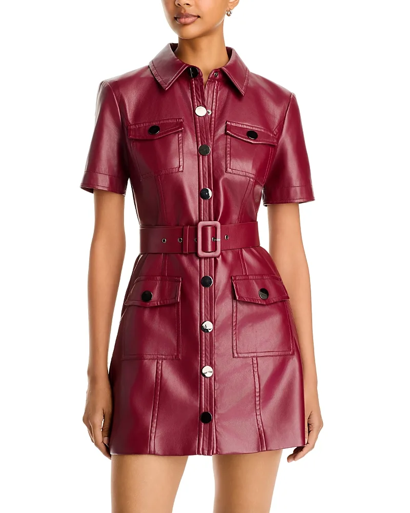 Lydia Belted Faux Leather Mini Dress by Toccin