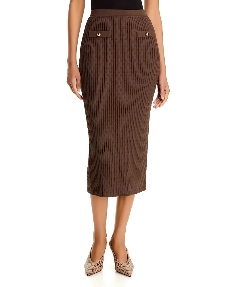 Milla Buttoned Faux Pocket Midi Skirt by Toccin