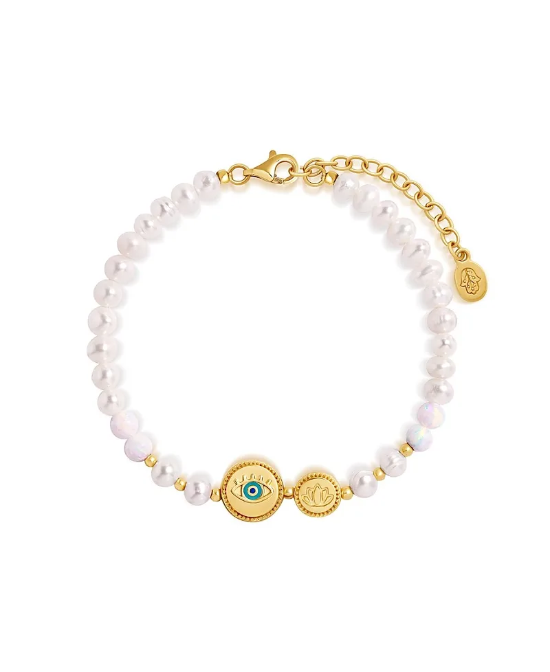 Serene Protection Pearl Evil Eye Lotus Bracelet