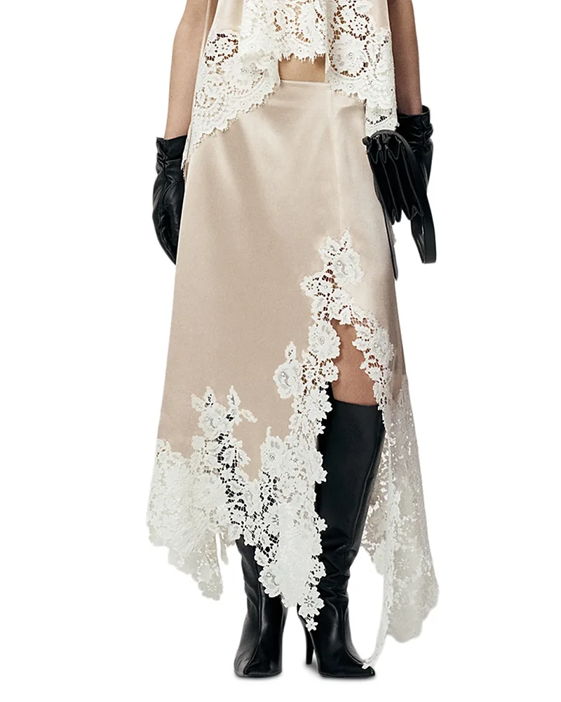 Silk Lace Trim Asymmetrical Slip Skirt by Lemiune