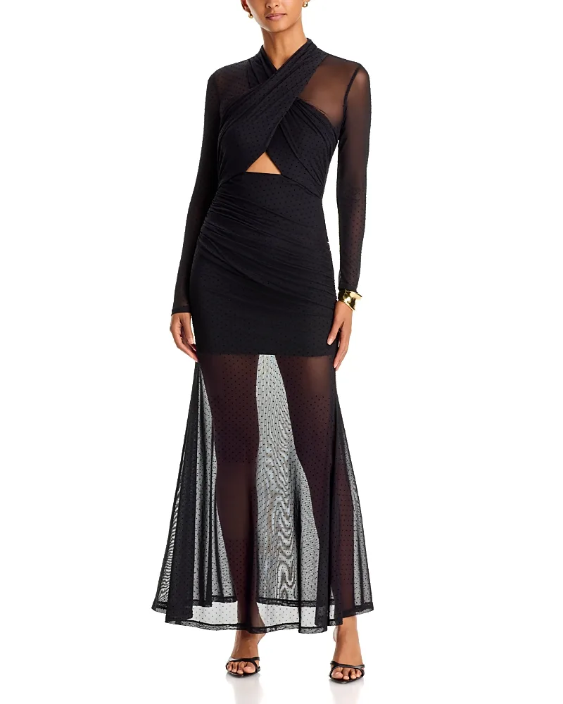 Veria Spot Mesh Maxi Dress by Bardot